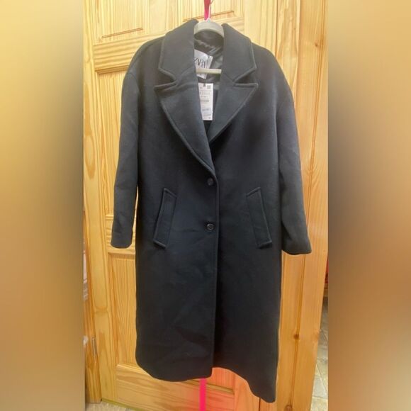 NWT Zara 100% WOOL COAT LIMITED EDITION BLACK COAT SZ M - Picture 4 of 6